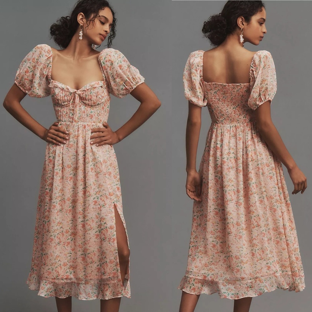 Astr Floral Midi Dress in Pink and Cream